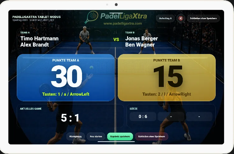 PadelLigaXtra Tablet-Modus